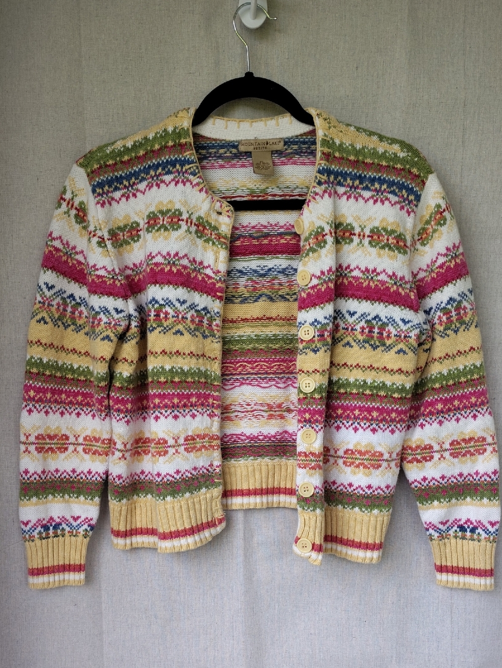 Mountain Lake Multicolor Fair Isle Cardigan - Yellow, Pink & Green